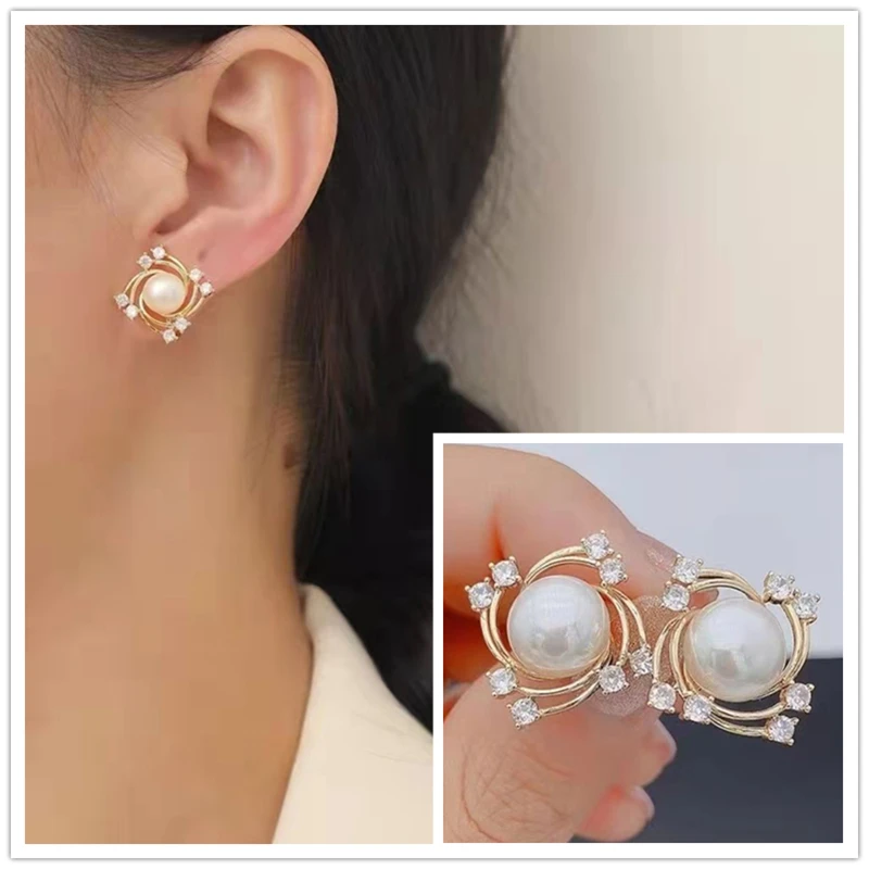 Женские серьги-гвоздики с искусственным жемчугом оранжевые и белые серьги