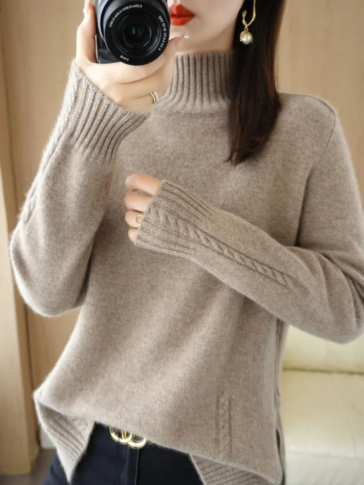 

New Arrivals Wool Knitted Twisted Pattern Sweater For Warmth And Thickening HalfHigh Collar Pullover High Elasticity Lady Jumper