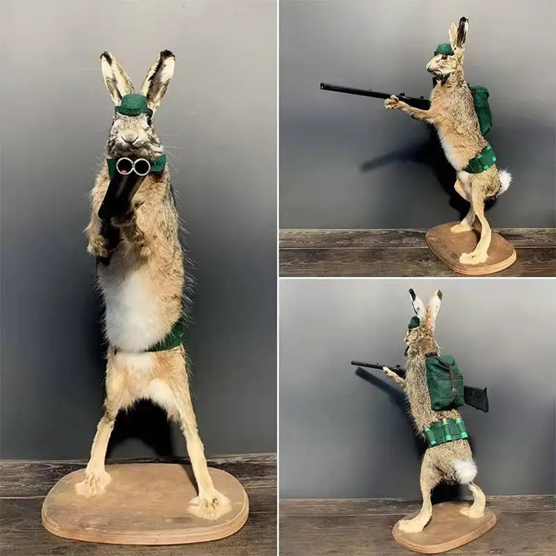 

Creative Resin Animal Hunter Ornament Simulation Rabbit Dog Fox Hunter Figure Office Desktop Crafts Valentine's Day Present "