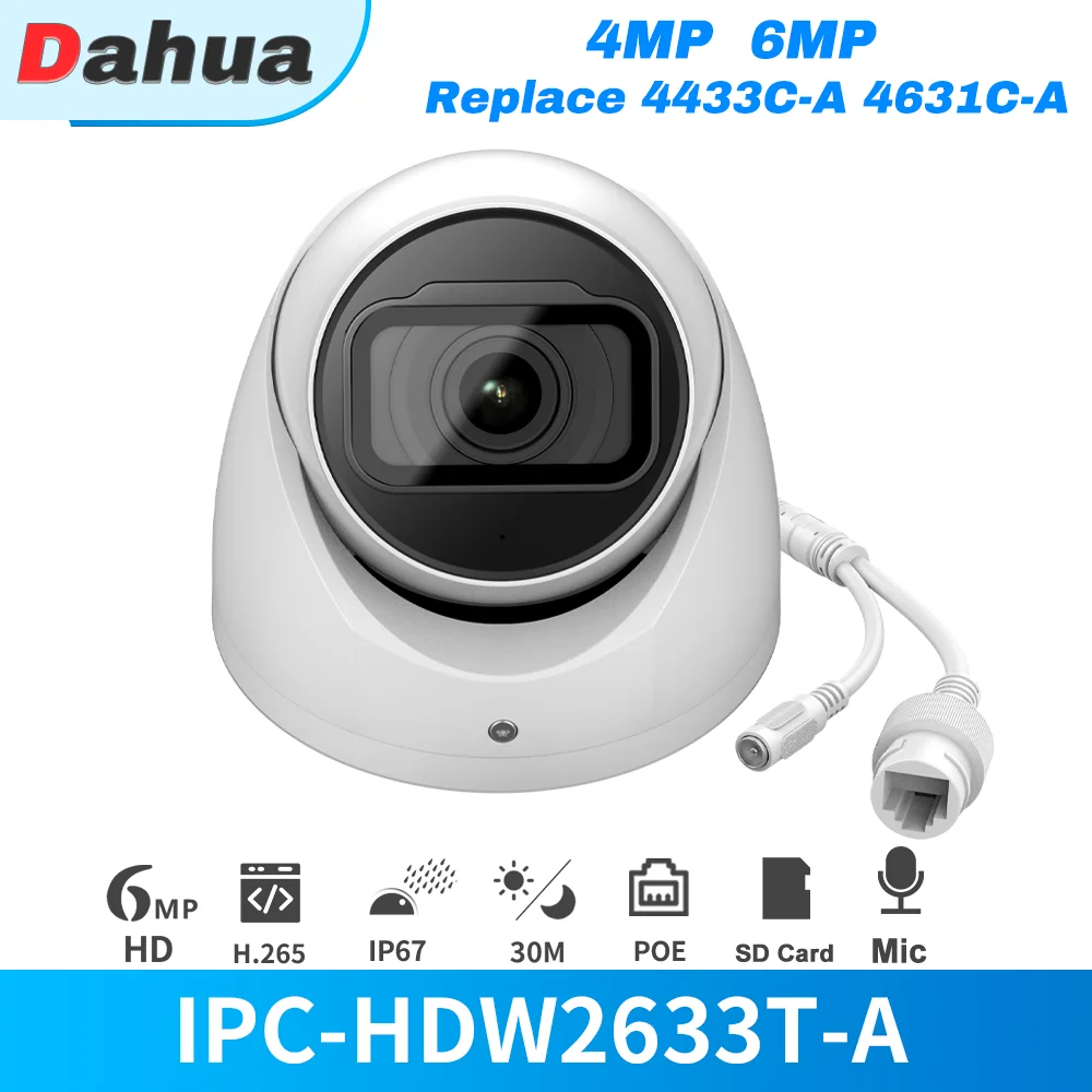 IP-камера Dahua 4MP купольная металлическая PoE IR 30M ночное видение Starlight со встроенным микрофоном SD-карта Камера Безопасности s Замена 4433C-A 4631C-A