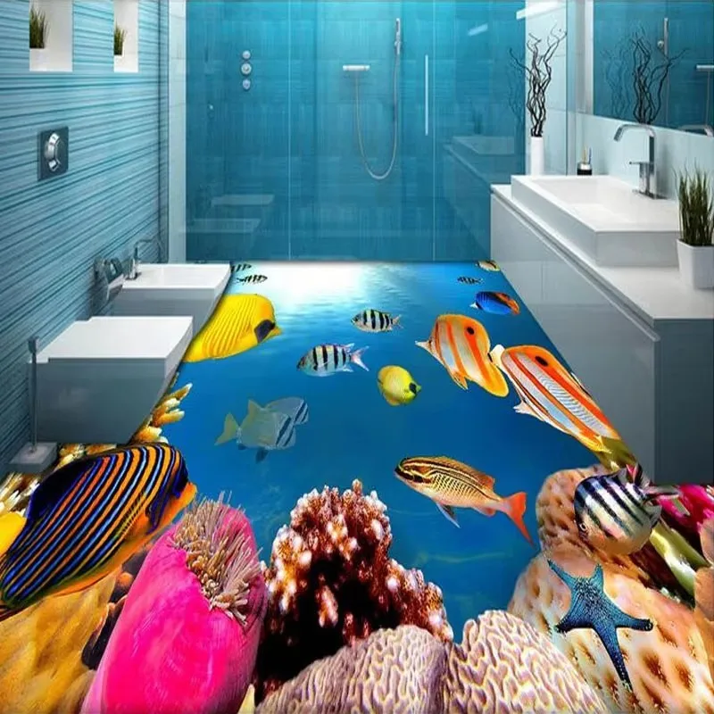 Пользовательские пол 3D океан море звезда рыба настенная живопись ванная комната
