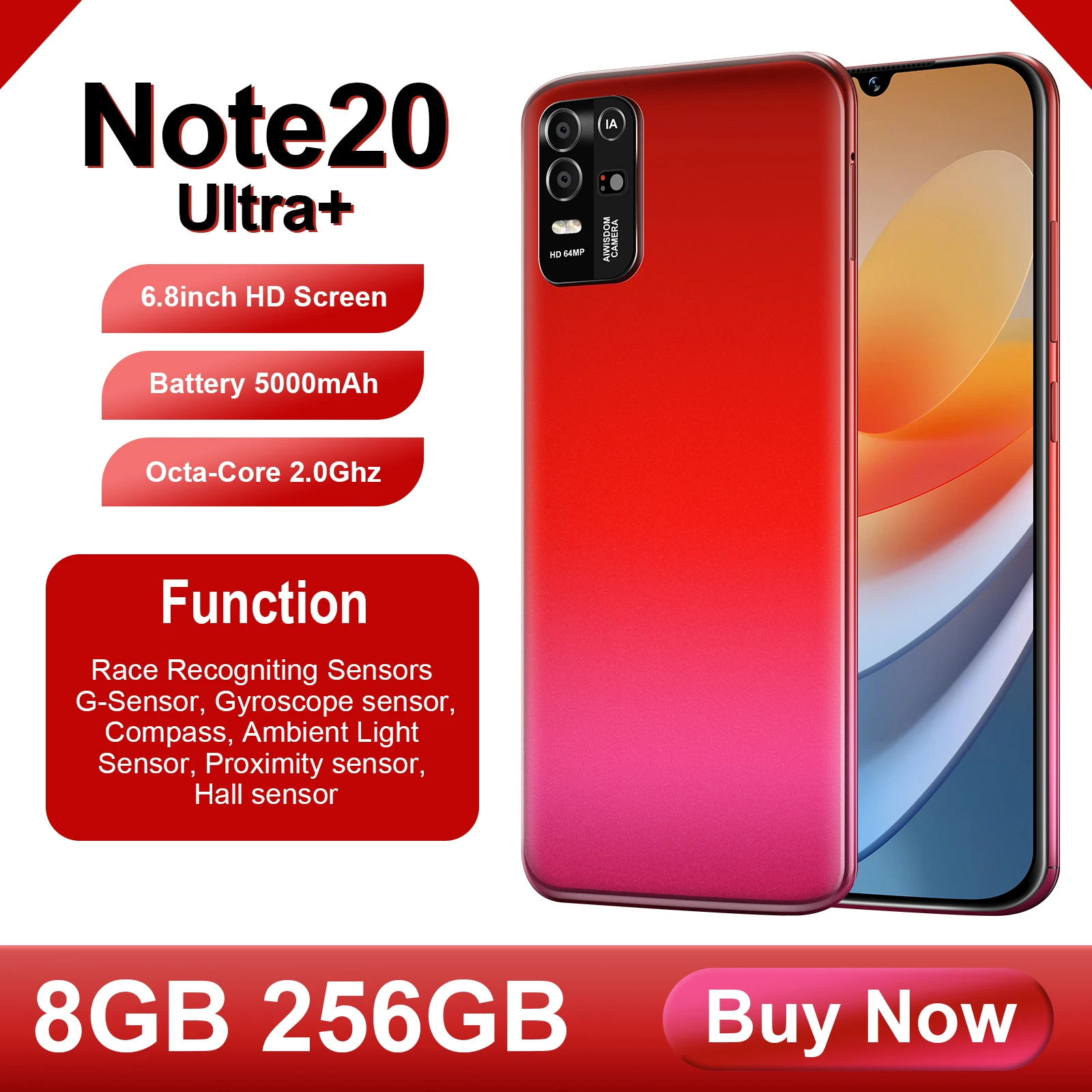 

Global Version Note20 Ultra Octa Core Cellphone Face Recognition 4G Smartphone 8GB RAM 256GB ROM MTK Helio P22 Mobile Phone