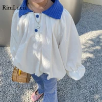 rinilucia girls style lapel blouse ruffles sleeves shirt long sleeved spring cotton children girl tops blouse kids clothes