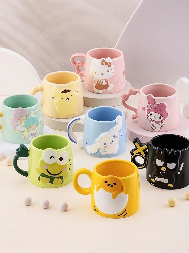 

Kawaii Anime My Melody Cinnamoroll Kuromi Hello Kitty Gudetama Boys and Girls Couples Water Cups High-value Gift Coffee Cups