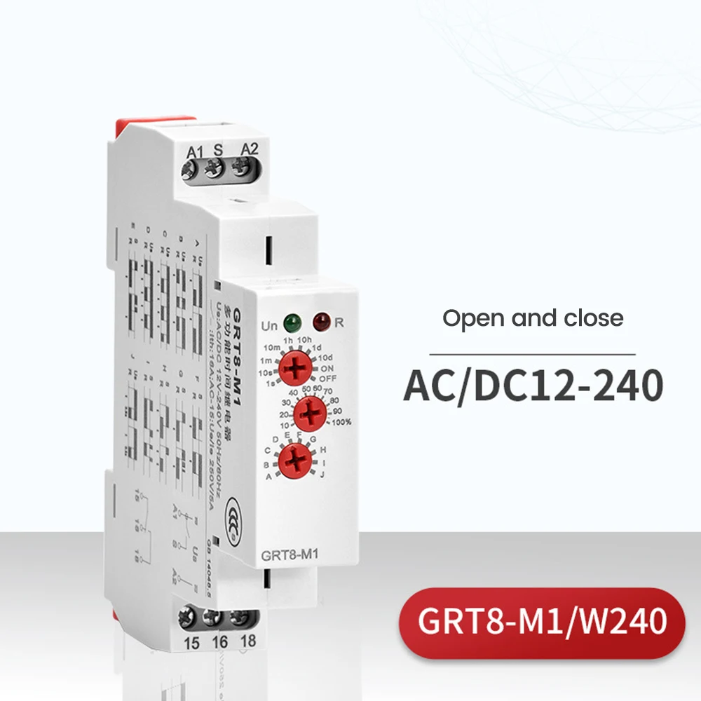 

Многофункциональное реле времени GRT8 M1 M2, 220 В, 16 А, переменный ток/фотоэлемент, электронное реле повторения с 10 функциями, реле времени