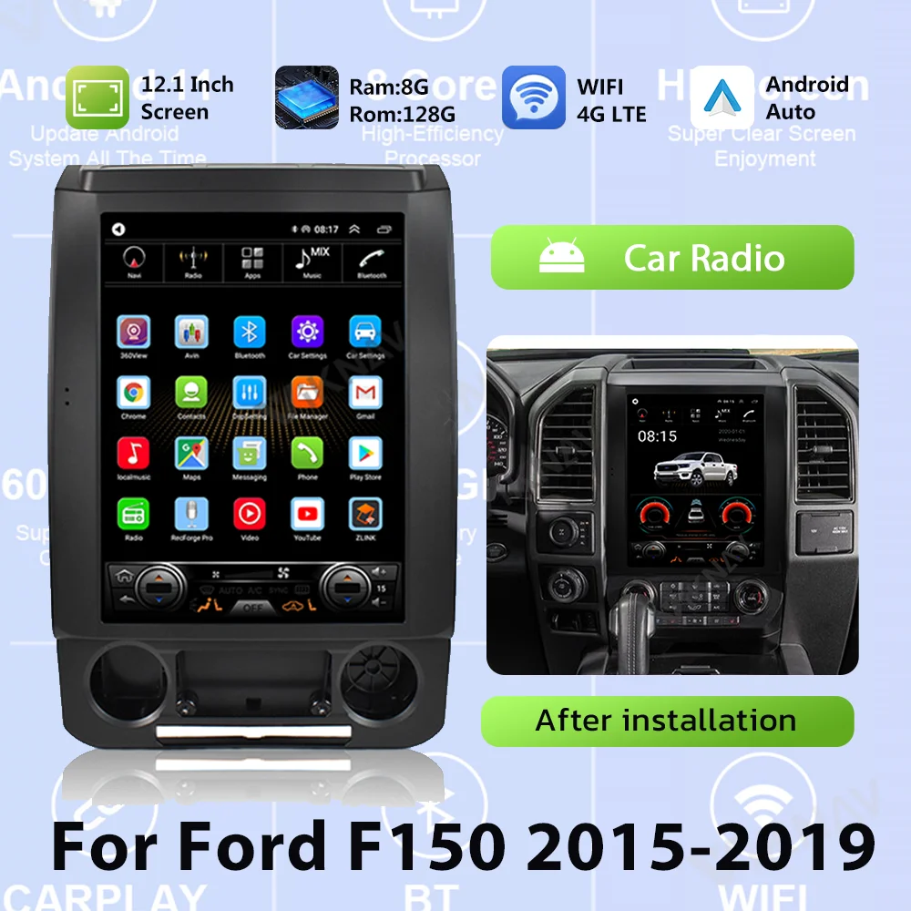 

Android 13,0 авто для Ford F150 2015-2019 128 ГБ обновленный автомобильный радиоприемник 8 ядер стерео головное устройство беспроводной CarPlay мультимедийный плеер