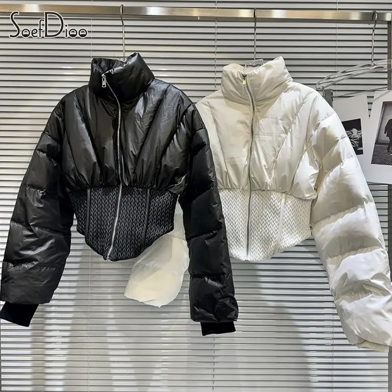 

Soefdioo модная туника на молнии с воротником-стойкой, мягкая куртка, раздражающая облегающая короткая парка, пуховое пальто для женщин, зима 2023, уличная одежда