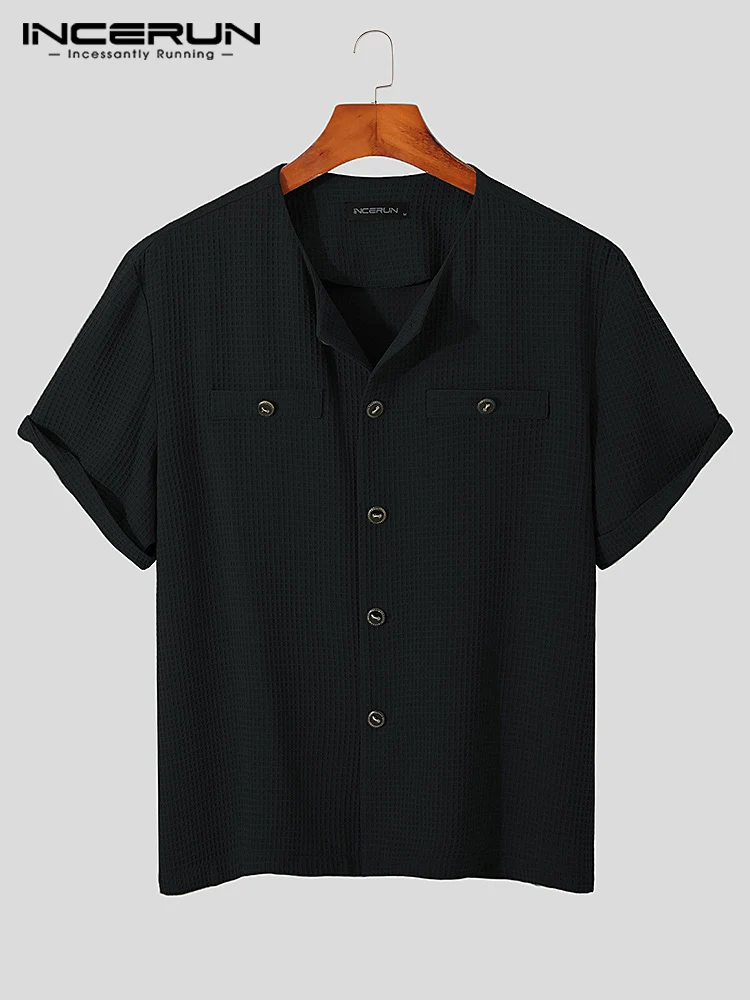 INCERUN Top 2022 Handsome New Men Short Sleeve Button Shirts Button Casual Streetwear Male Solid Comfortable Pocket Blouse S-5XL