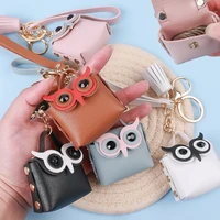 girls cute mini owl coin change purse pu leather creative small ornament couple gift cartoon keychain trendy pendant storage bag