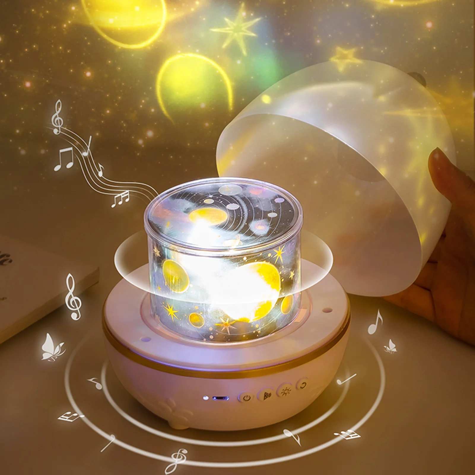 

Kids Night Light Projector Bedroom Decor Lights Wireless Music Speaker With 3 Dimmable LED For Home Decoration