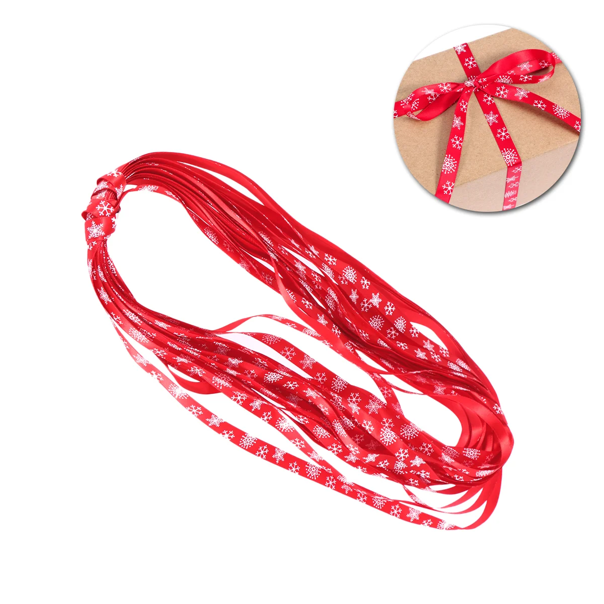 

1cm Wide Christmas Ribbon 20m Snowflake Thin Ribbon for Gift Packing Wrapping (Red)
