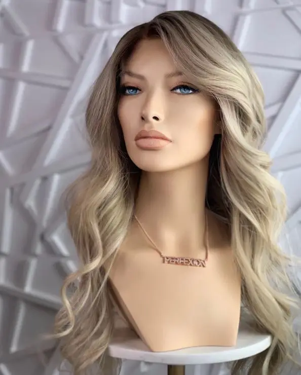 Hd Platinum Blonde Ombre Highlight Full Lace Human Hair Wigs Dark Roots Long Body Wave 13x6 Lace Front Wig Remy Hair For Women