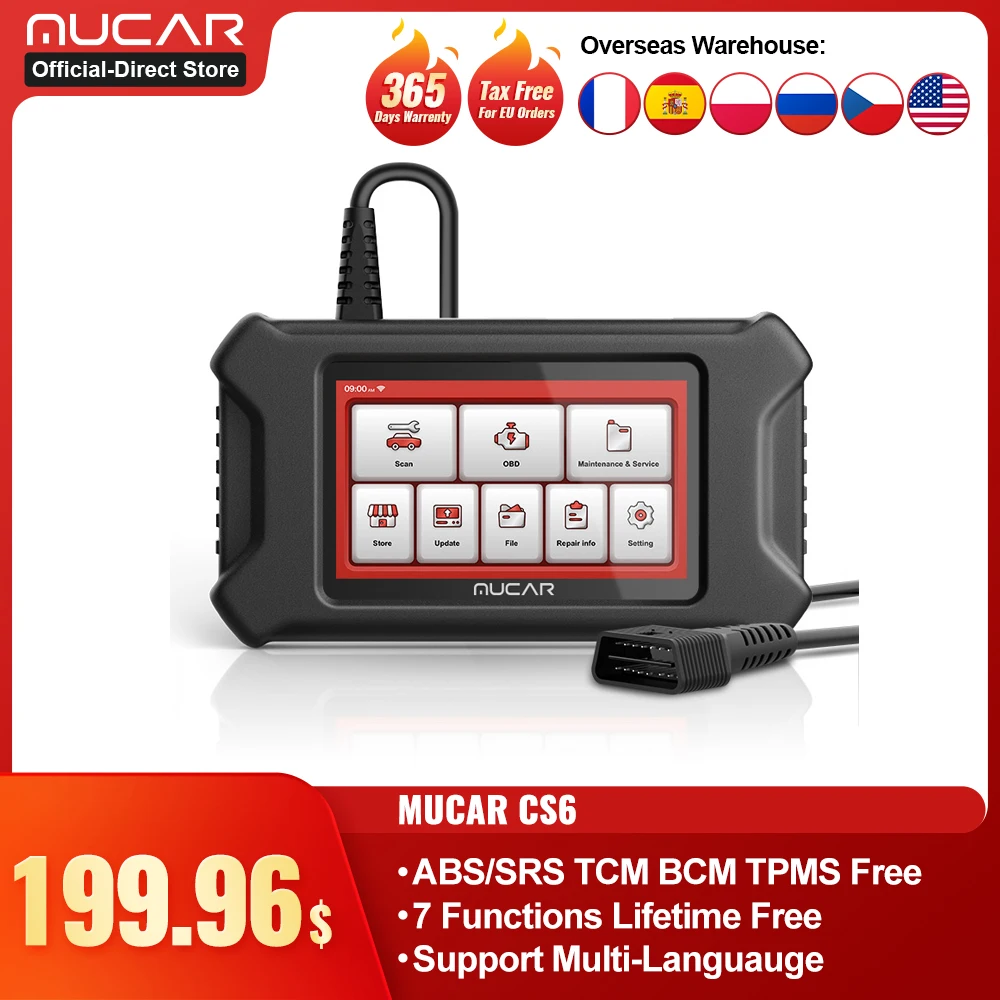 

Диагностический сканер MUCAR CS6 OBD2, система ABS/SRS, бессрочный инструмент для диагностики автомобиля, для сброса масла/TPMS, Wi-Fi устройство для счит...