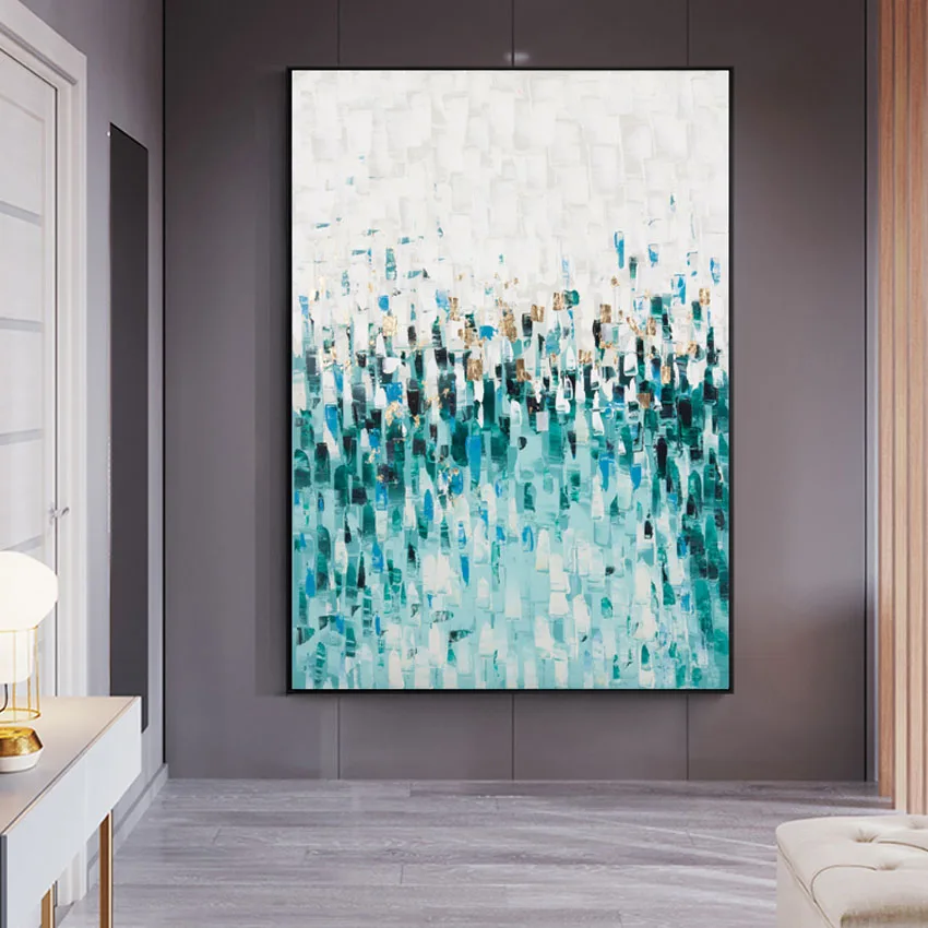 

Hand Painted Oil Painting On Canvas Abstract Green Points A Painting Wall Home Decoration No Framed Art For Living Room Bedroom