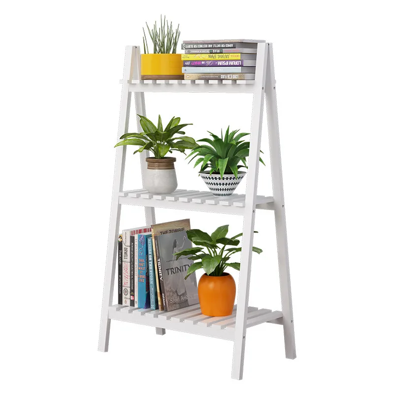 

Pastoral white flower stand floor-to-ceiling three-tier storage rack folding multi-layer storage rack living room shoe rack