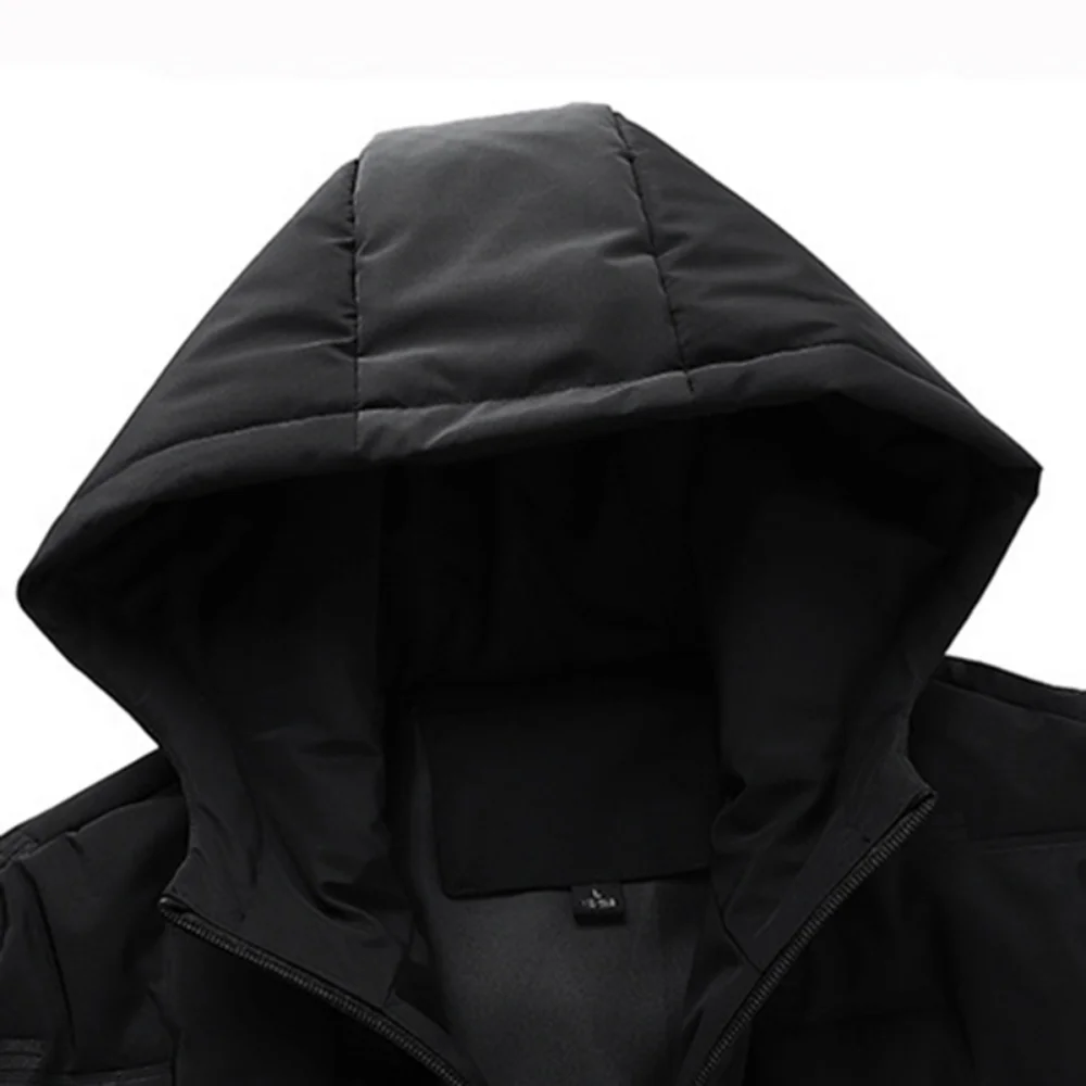 Covrlge Winter Men's Windproof Jacket Bread Plush Thickened Coat Cotton-padded Simple Hoodies Collar Solid Color Parka MWM175