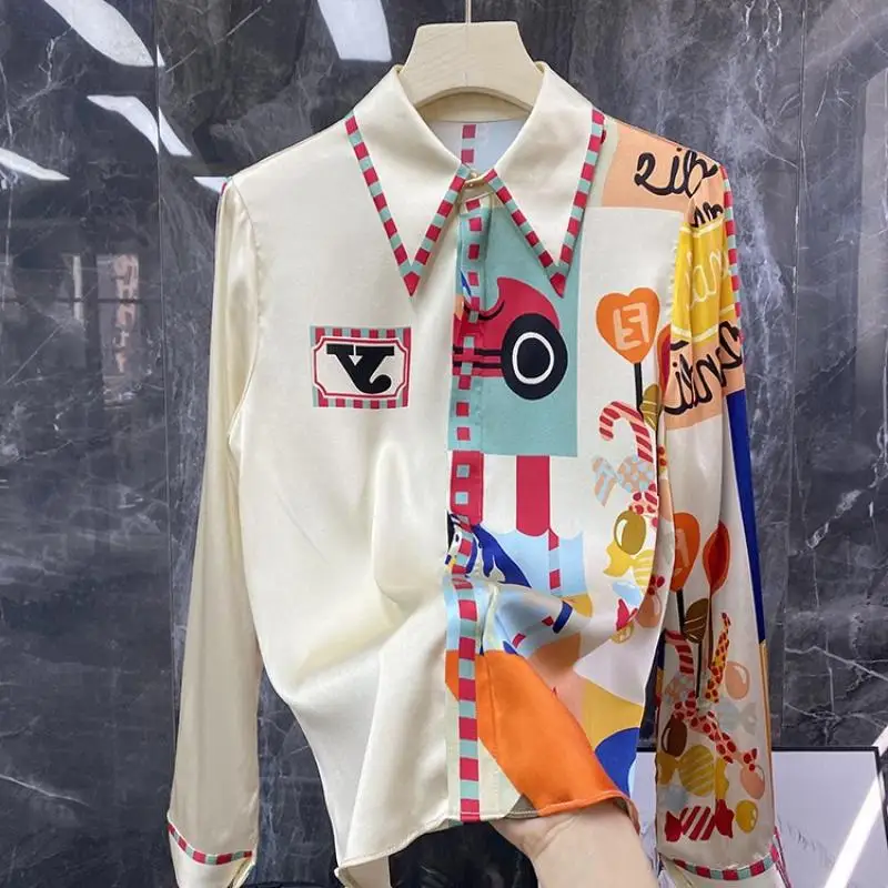 

Elegant Print Blouse Women Korean Long Sleee Lapel Shirts Modis Tops 2022 New Xxxl Large Size Women Clothing Spring Blouses