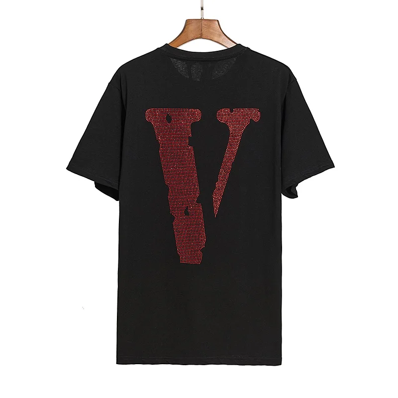 Vlone 22ss Spring/Summer Rhinestone Lettered Casual Cotton Loose T-shirt Big V Fashion Brand New Short Sleeve