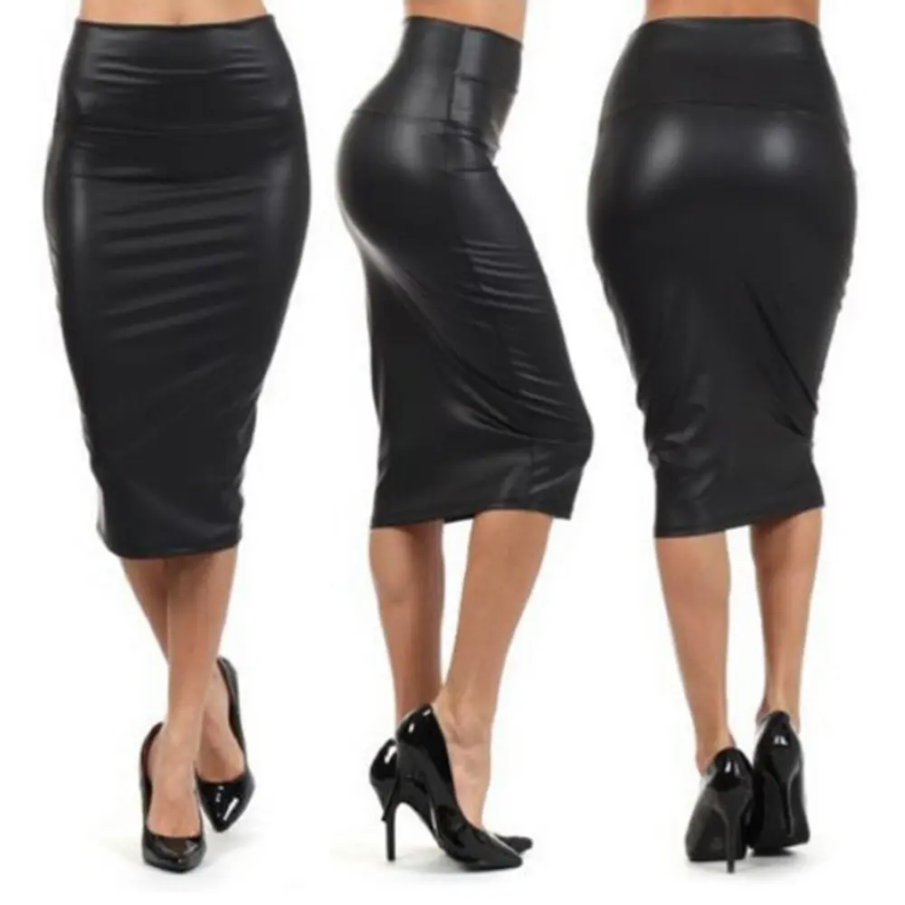 

1PCS Women 3XL Black Winter Autumn Women PU Leather Skirt Sexy Club Bodycon Midi Skirt High Waist Pencil Skirts