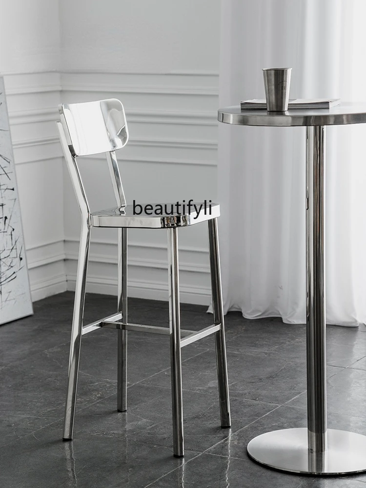 

zqSimple Modern Industrial Style Stainless Steel Bar Stool Household Metal Iron Art Bar Chair