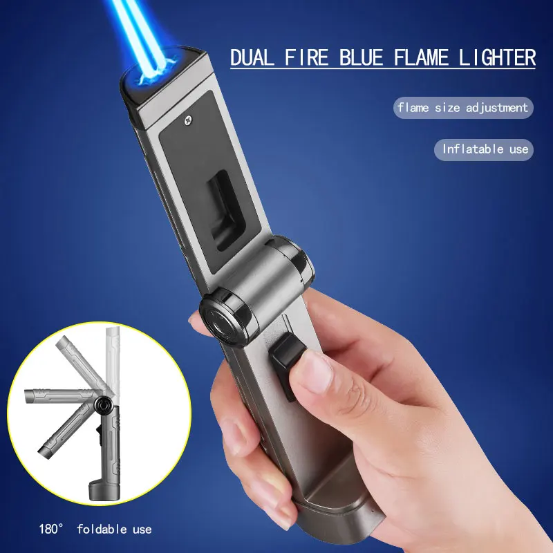 

Novel Double Jet Gas Lighter Torch Cigar Spray Gun Lighters Foldable Windproof Kitchen BBQ Lighter Cigarette Smoking Accessories