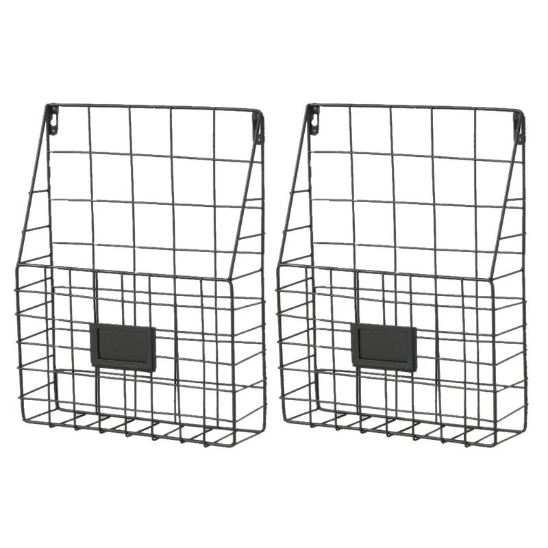 

Hot 2X Metal Mesh Wire Shelf Hanging Folder Mail Document Organizer Newspaper Magazine Storage Shelf Wall Shelves (Black)