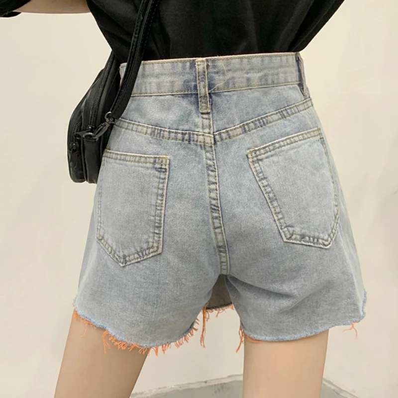 New High Waist All-match Ulzzang Comfortable Retro Fashion Women Shorts Leisure Chic Denim Short with Pockets Buttons Streetwear
