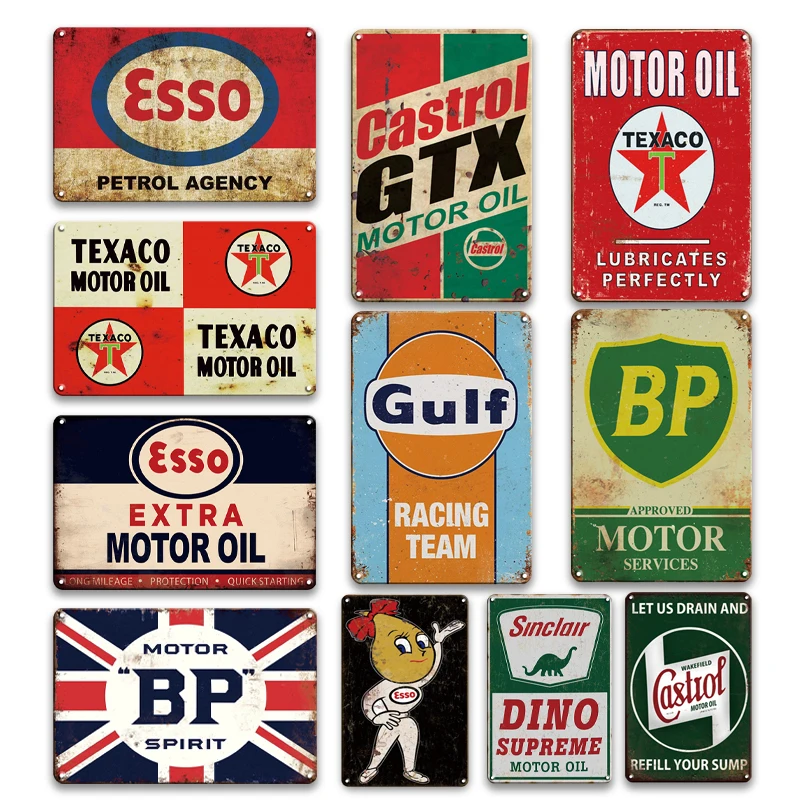 Esso Castrol оловянные плакаты, моторное масло, металлическая пластина, винтажный гараж, Настенный декор, таблички, ретро, мужская пещера, знак для украшения дома