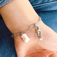 vintage bear heart bracelet for women silver plated bracelets geometric pendant chain cute jewelry female accessories