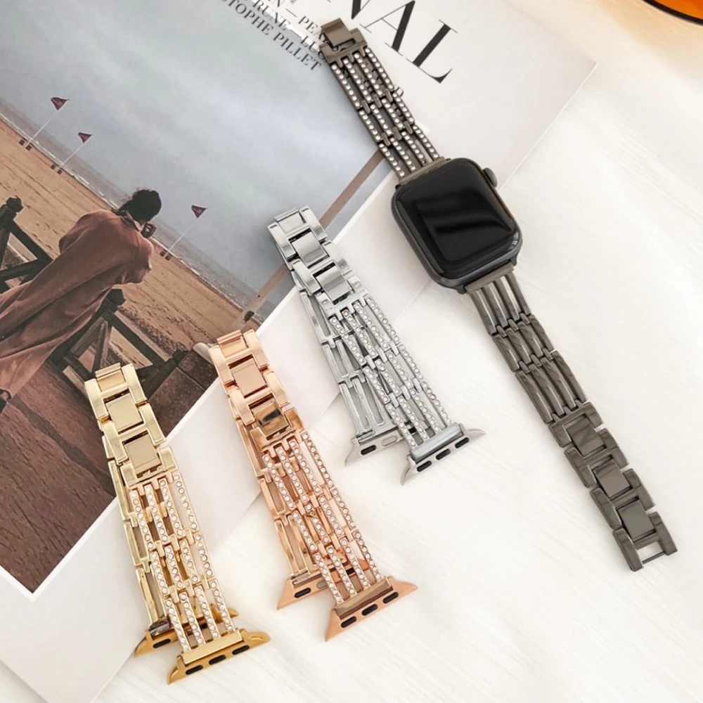 

Stainless Steel Bnad for Apple Watch 8 7 41 45mm series 6 5 se 4 3 2 38 40mm 42 44mm Women Bracelet Strap for iWatch Ultra 49mm