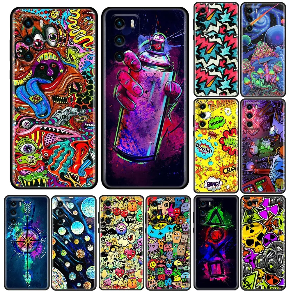 

Phone Case for Huawei P10 Lite P20 Case P30 P40 Lite P50 Pro Plus P Smart Z Soft Silicone Cover Anime Graffiti Bomb