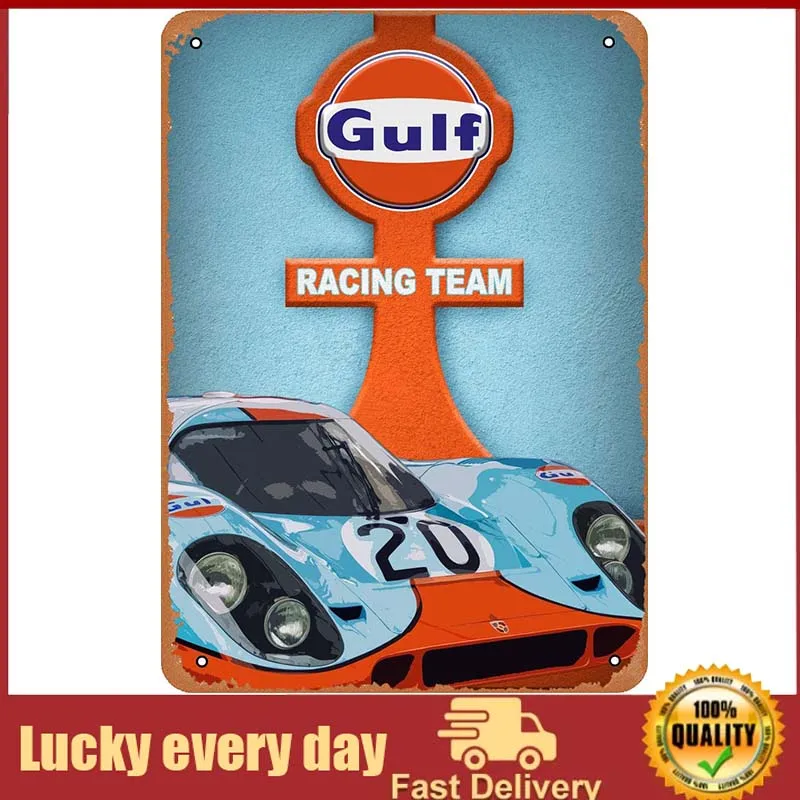 

Wanfst Vintage Look Metal Sign - Cars Gulf Racing Team room decoration wall decor vintage metal wall decor