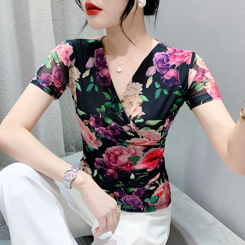 Женские футболки с коротким рукавом женские эластичные топы перекрестным