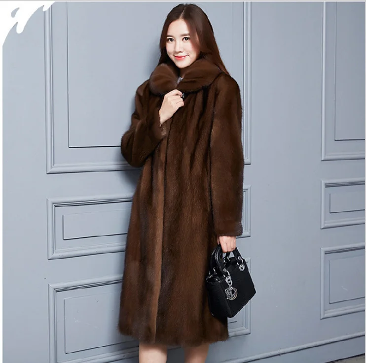 ICCLEK 2022 mink fur coat women's wear whole mink long women's coat middle-aged and elderly imitation rabbit hair Lapel large