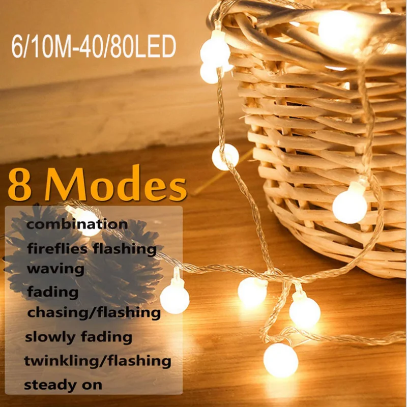

LED String Light Fairy Ball Garland Chain Festival Holiday Christmas Outdoor Decor USB Battery Lamp Indoor Fairy Lights Lamp