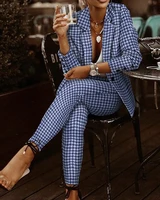 houndstooth blazer set women 2022 spring new slim lapel office lady pants suit 2 piece set elegant women suit coat outfits