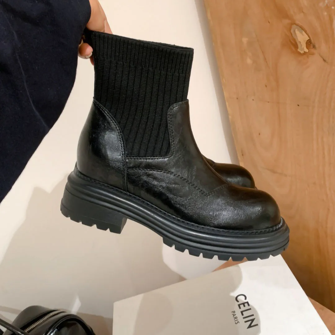 Martens Boots женские осенне-зимние новые черные ботильоны на толстой подошве