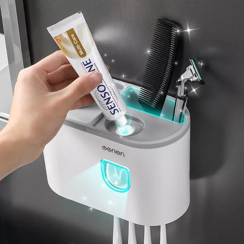 

NEW Bathroom Accessories Sets Toothbrush Holder Automatic Toothpaste Dispenser Wall Mount Toothpaste Squeezer Storage Rack Organ