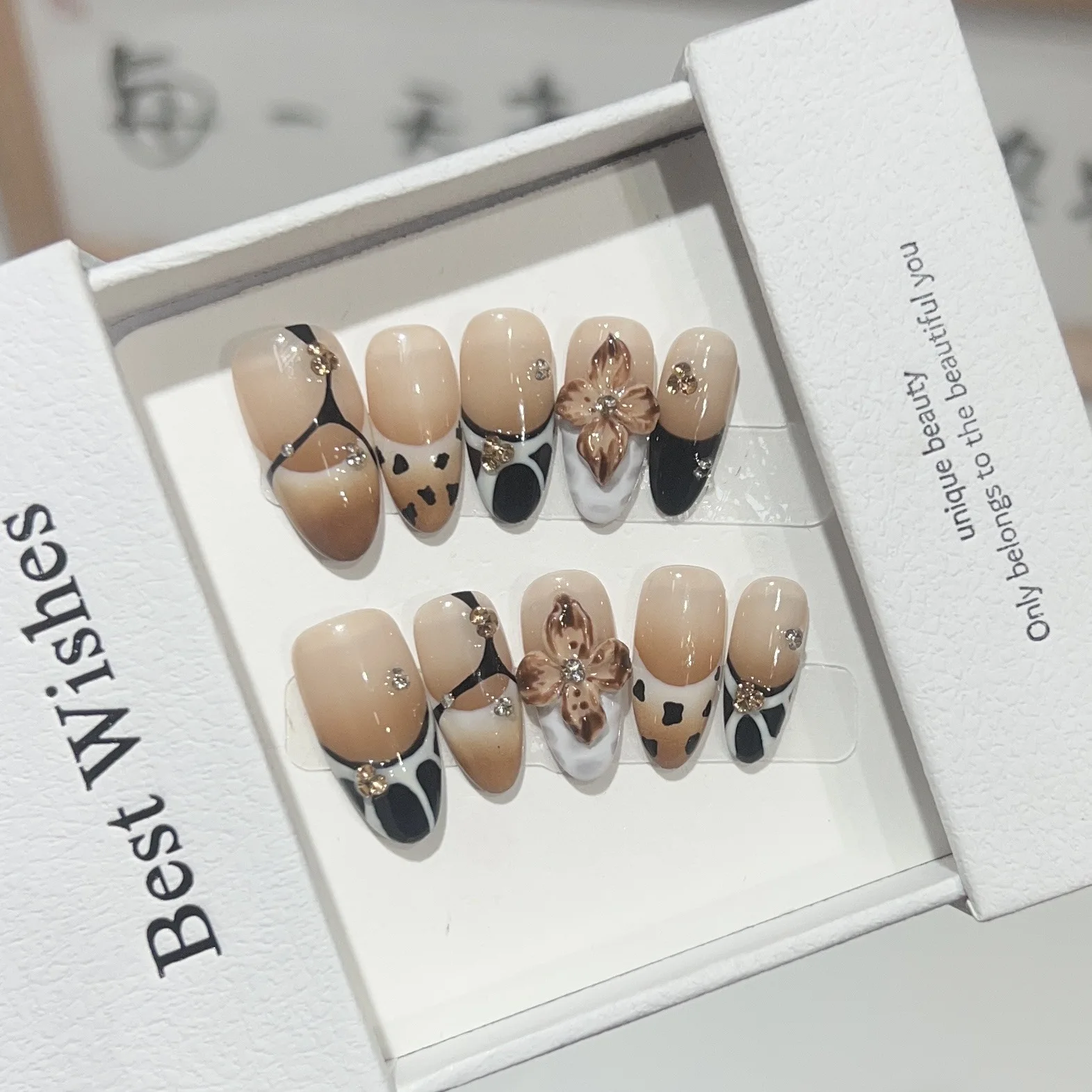 10 шт. накладные ногти ручной работы осенние ретро-леопардовые полное покрытие