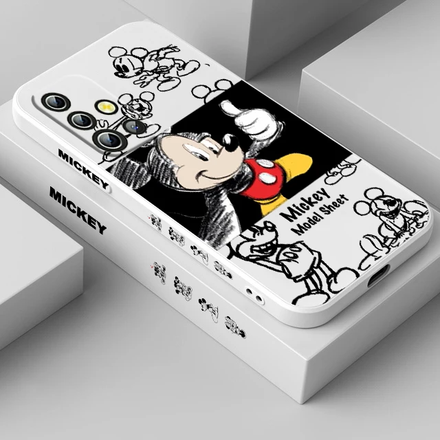 

Disney Mickey Mouse Cute For Samsung A24 A34 A14 A52S A54 A23 A13 A73 A22 A03 A02 4G 5G Liquid Left Rope Silicone Phone Case