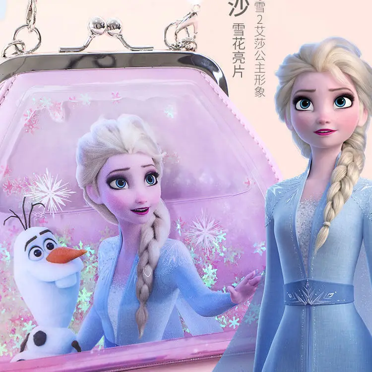 Disney Princess Elsa 2022 Quicksand Snowflake Sequins Sweet Girls Messenger Bag Outdoor Cute and Elegant Buckle Hand Bag