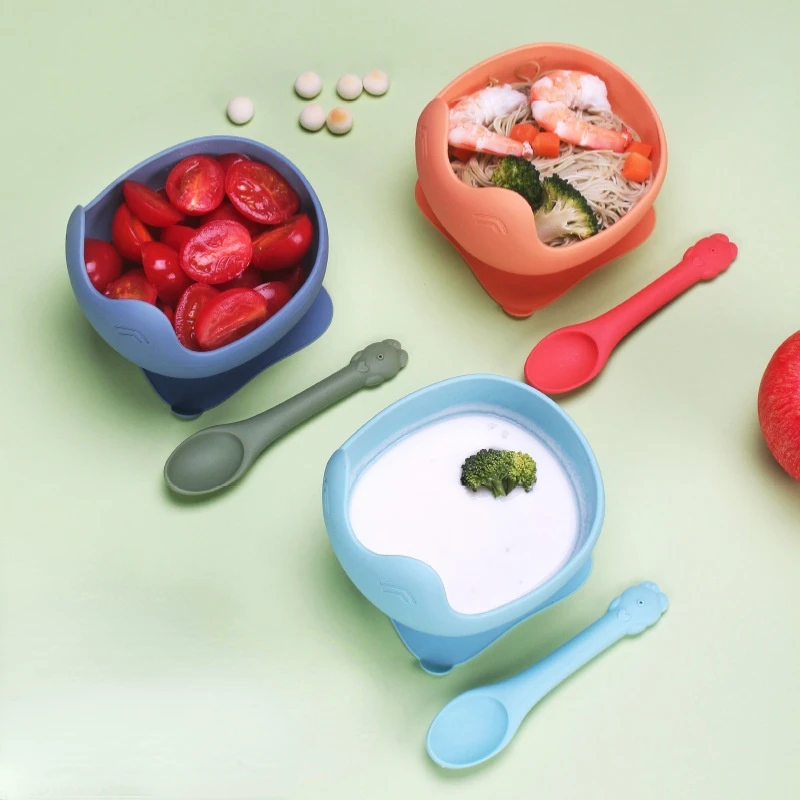 Baby Silicone Frog Bowl Set One-piece Children's Suction Bowl Silicone Spoon Food Grade Waterproof Complementary Food Tableware