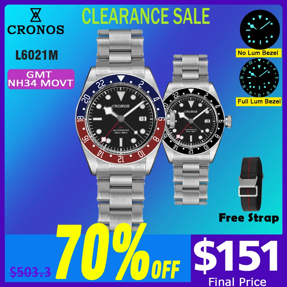 Мужские механические часы Cronos BB GMT L6021M