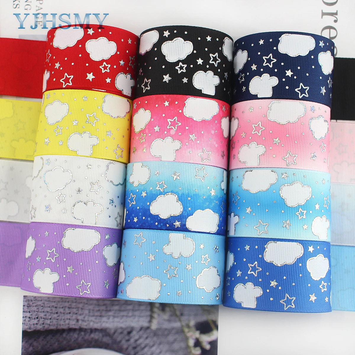Pink/Blue Sky White Clouds Grosgrain Ribbon Use for Hair Bows,Baby Shower,Gift Wrapping,Party Decoration,All Crafting and Sewing