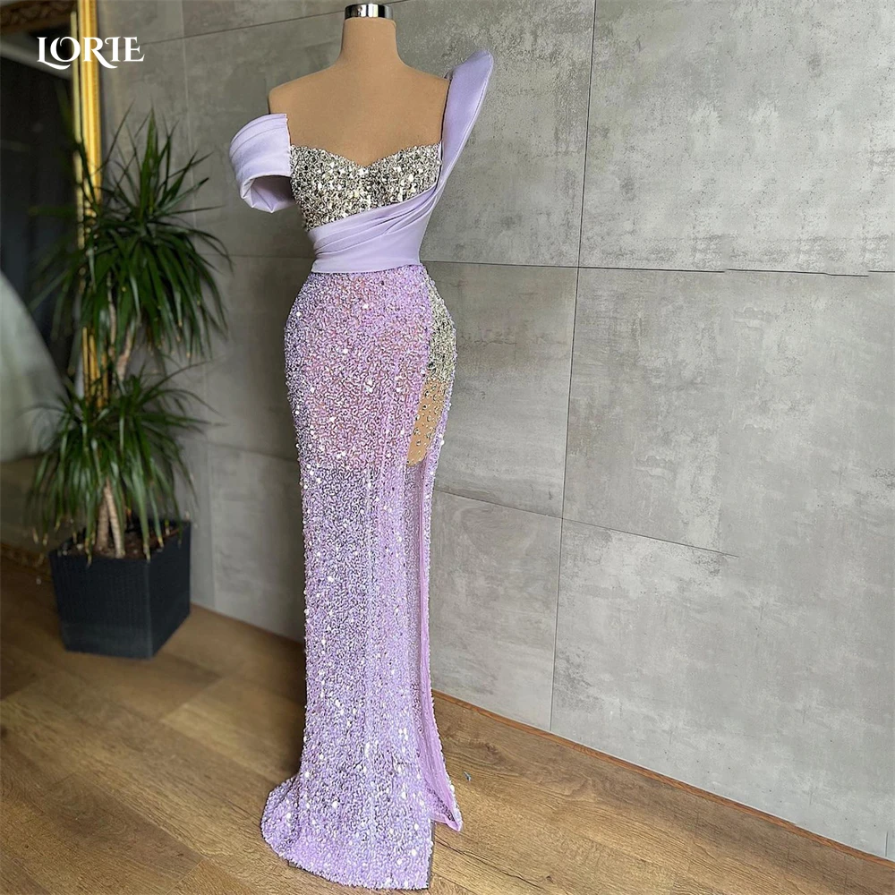 

LORIE Glitter Mermaid Evening Dreses Shiny Pleated Off Shoulder Side Slit Dubai Prom Dress Arabia Sparkly Celebrity Party Gowns