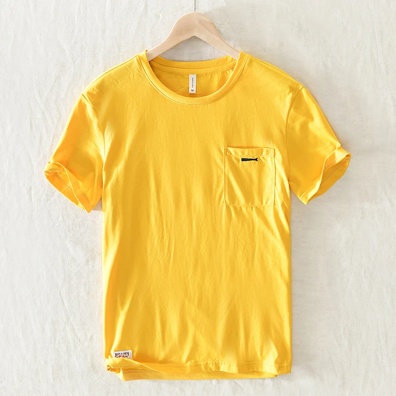 

Футболка Y2692 мужская с коротким рукавом, мягкий хлопковый воздухопроницаемый повседневный пуловер с круглым вырезом, желтая рубашка, на лет...