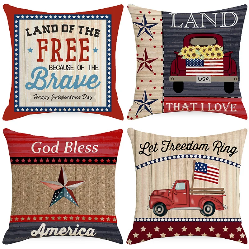 

45*45cm Linen Print Pillowcase Throw Pillow Cover Independence Day Cushion Cover Summer Sofa Decor Pillow Case Home Pillowslip