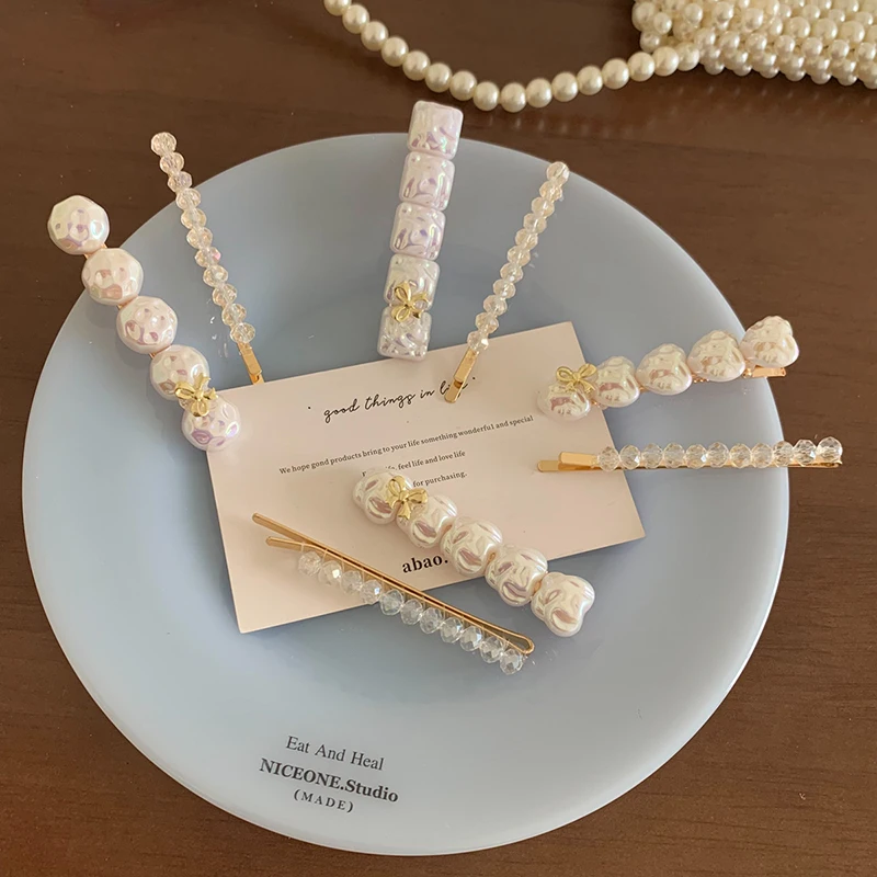 

Pearls Hairgrips Elegant French Geometric Hairpins for Women Girls Rhinestone Bangs Clip Side Clip Barrettes Hair Accessories