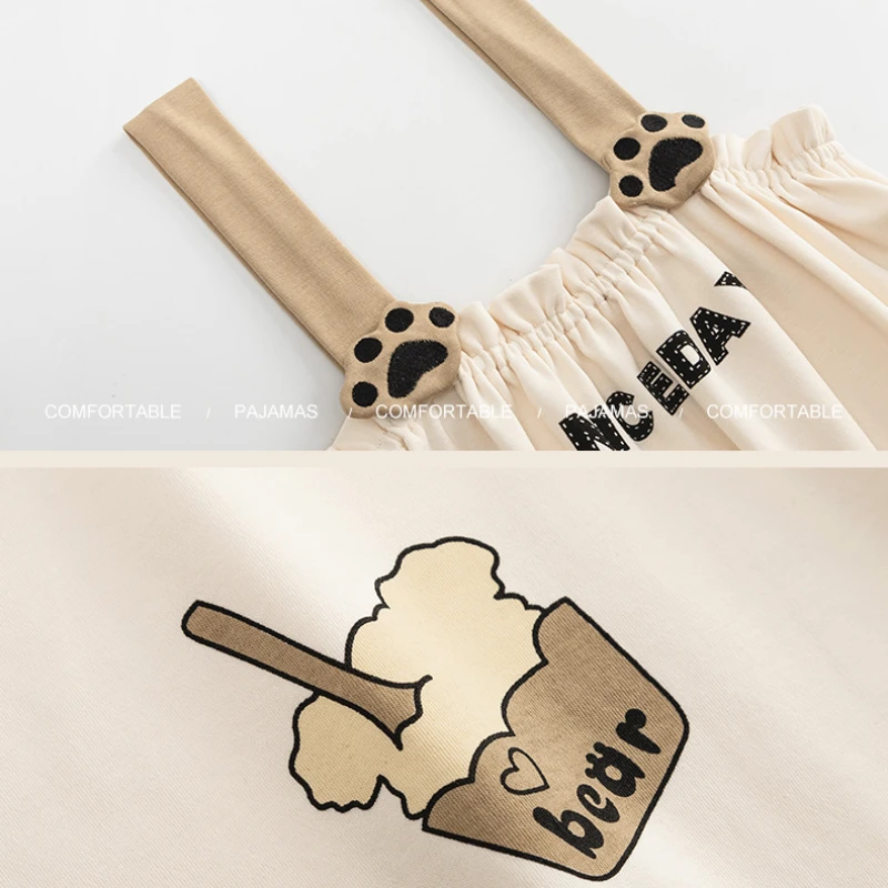 2023 New Summer Pajamas Couple Matching Pure Cotton Suit Cute Bear Sling Nightdress Home Service Soft and Comfortable Sleepwear