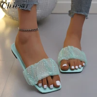 womens summer shoes 2022 new bling lace ladies open toe comfy casual slippers 36 43 large sized home beach sandals